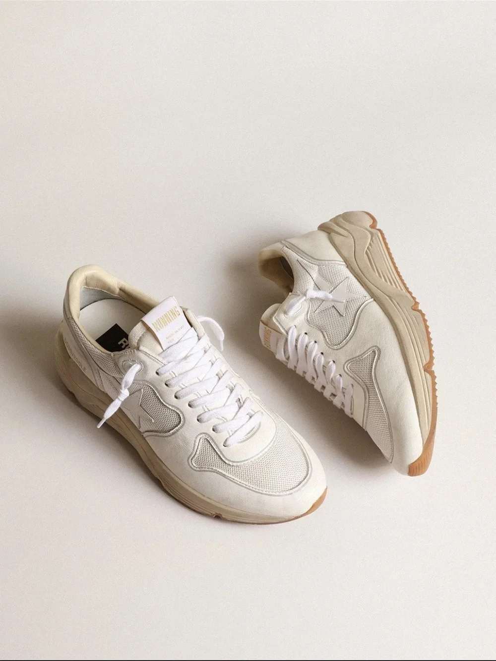 Golden Goose Cream and White Running Low-Top Sneakers